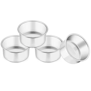 

4 Inch Cake Pan, 4 Pcs Mini Cake Pan Round Tier Baking Cake Pans Set for Baking Steaming Serving, Healthy & Sturdy