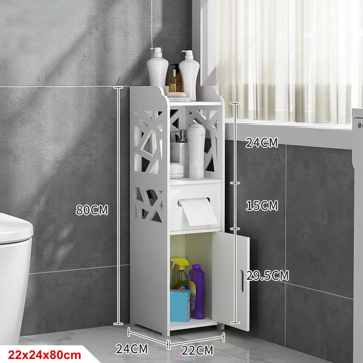 Bathroom Storage Corner Floor Standing with Doors and Shelves