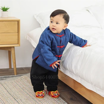 

6Colors Infant Chinese Ethnic Traditional Tops Boy Kid New Year Celebration Tang Suit Cotton Velvet Kung Fu Jacket National
