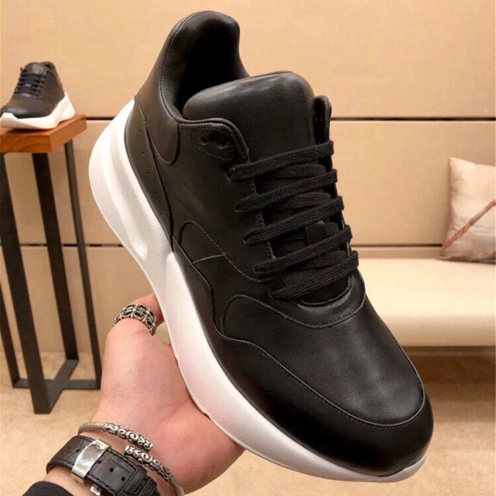 All Black Lyeejion Genuine Leather Shoes Brands Designer Sneakers Comfortable Breathable Shoes Hot Sell Lace Up Shoes For Men Large Size44 - Цвет: All Black
