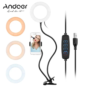

Andoer 6 Inch Two in One LED Ring Light with Metal Hose Support Phone Holder USB Line Control for Smartphone Live Stream Makeup
