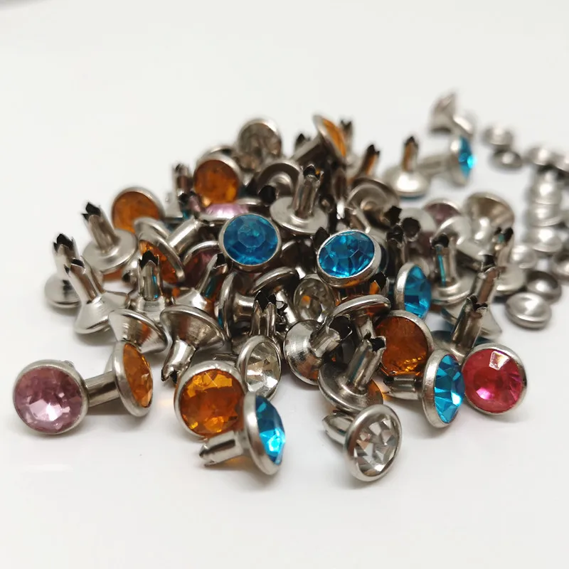 

100Pcs 8mm Mixed Color Crystals Rhinestone Rivets Rapid Silver Nailhead Colorful Crystal Studs Rivets DIY Shipping Free