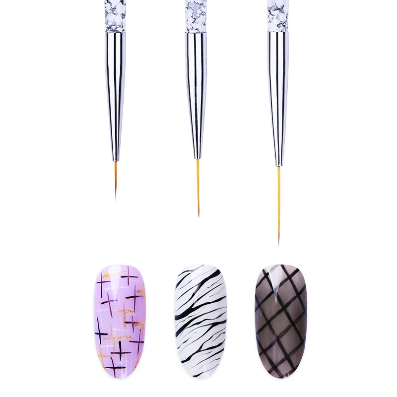 

3Pcs/Lot Acrylic Liner Brush Set Mixed Sizes Drawing Painting Flowers Lines Fine Details Marble Handle Nail Art Gel Pen