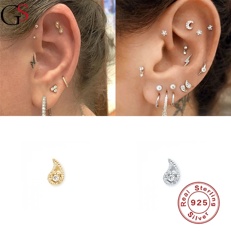 GS Symbol Pendientes de tuerca de mariposa para mujer, Piercing de rosca tornillo, Plata de Ley 2021, a moda, venta por mayor|Aretes| - AliExpress