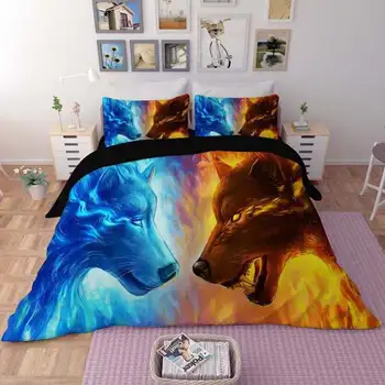 

High Quality 3D Double Headed Wolf Printed Duvet Cover with Pillow Cover Bedding Set 2/3PCS Cotton Bedding Set