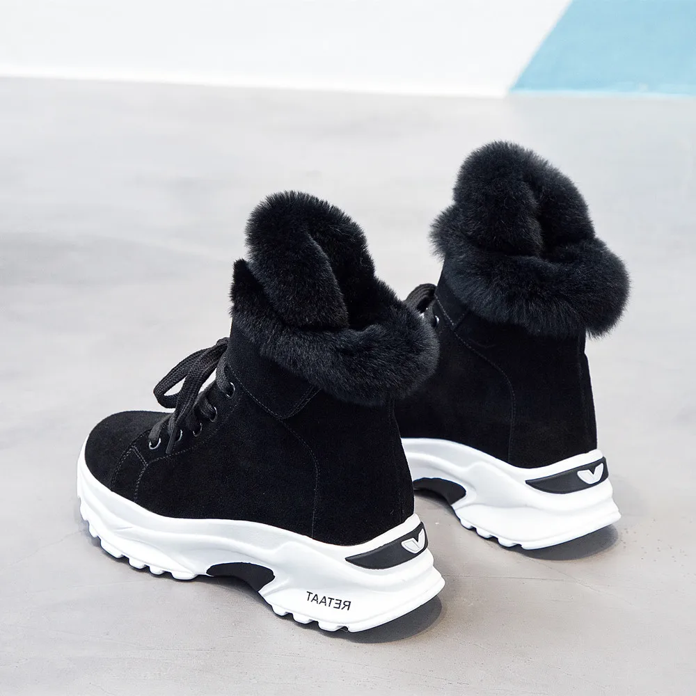 Skup ADBOOV krowa zamszowe buty śniegowe futrzane damskie oryginalne skórzane futrzane botki wysokie góry zimowe buty kobieta