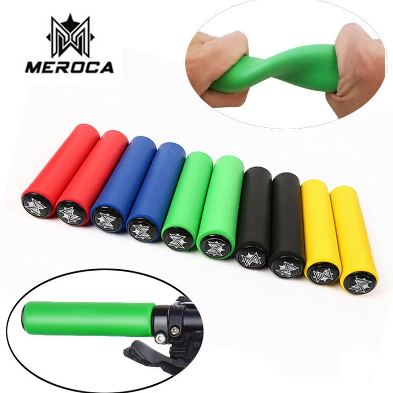 1 Pair Bicycle Handlebar Grip Cover Anti-skid Silicone Bike Grip With End Plug !