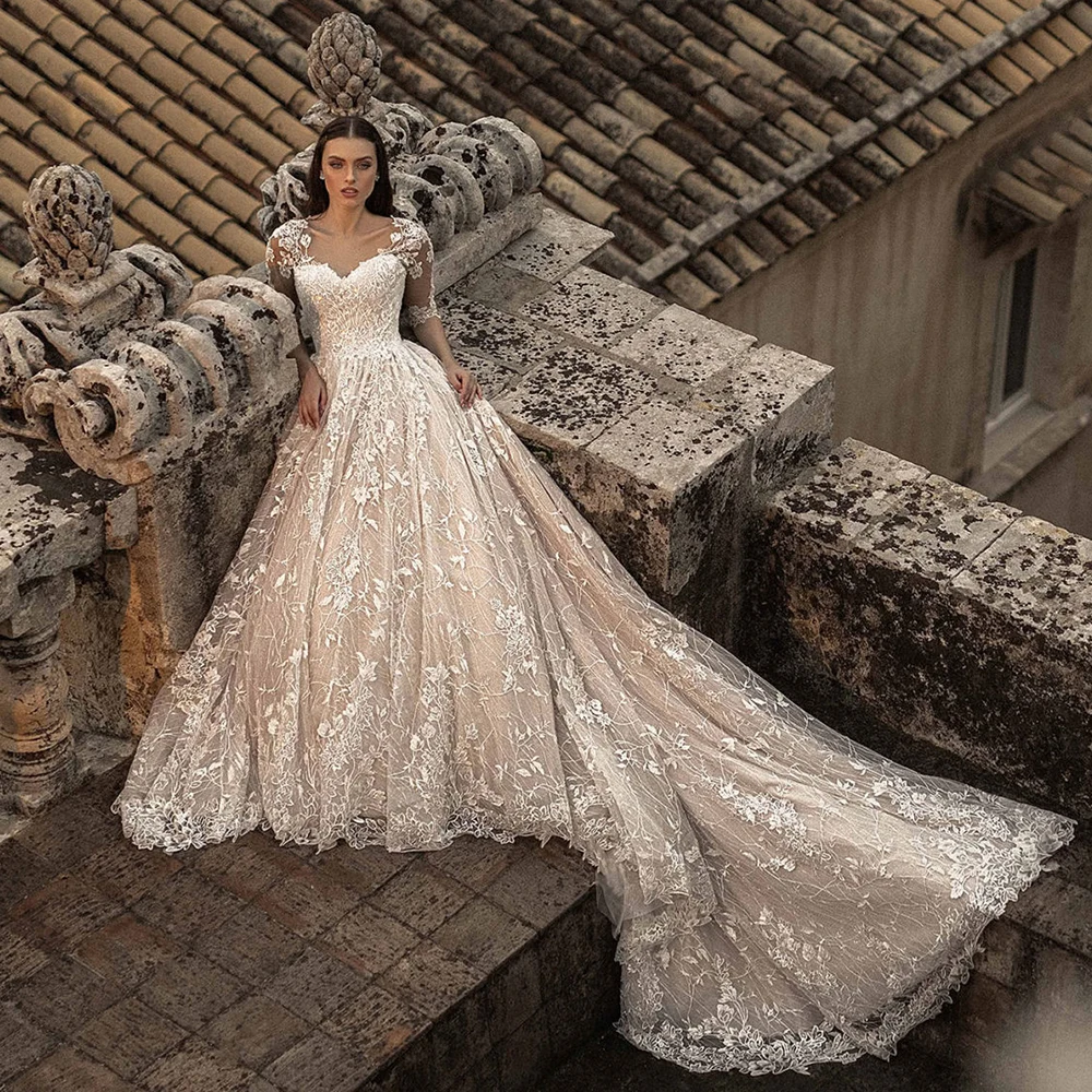 Buttons Up Back Half Sleeve Beading Appliques Lace Princess Wedding Dress A-line Aliexpress Login Vestido De Noiva Renda | Свадьбы и