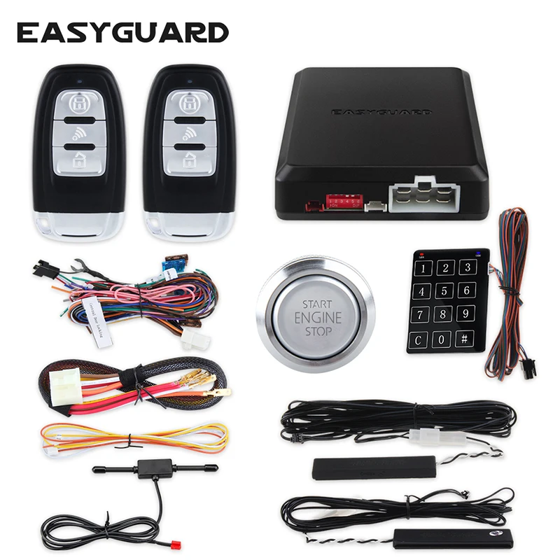 

Easyguard auto lock unlock car security alarm system Rolling code remote engine start push button start touch password entry