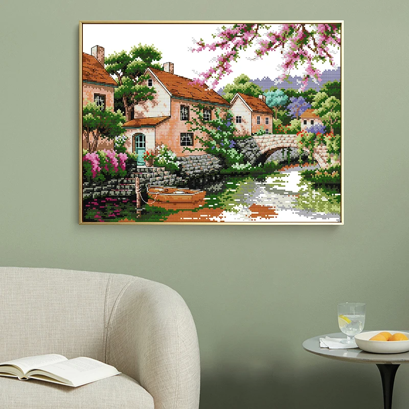 Beautiful Rural Landscape Cross Stitch Set Aida 14CT Count 11CT Stamped Canvas Needle and thread Embroidery Material Home Decor cross stitch kit