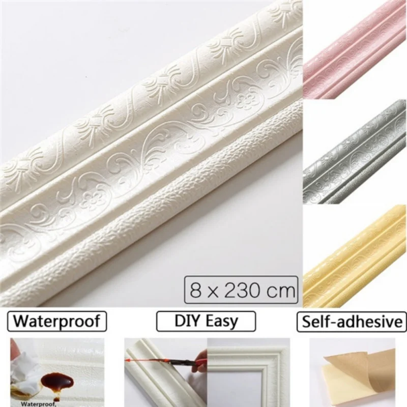 

3D Foam Wall Stickers Waterproof Self-Adhesive Wallpaper Border Wall Decor Removable Sticker for Living Room Bedroom