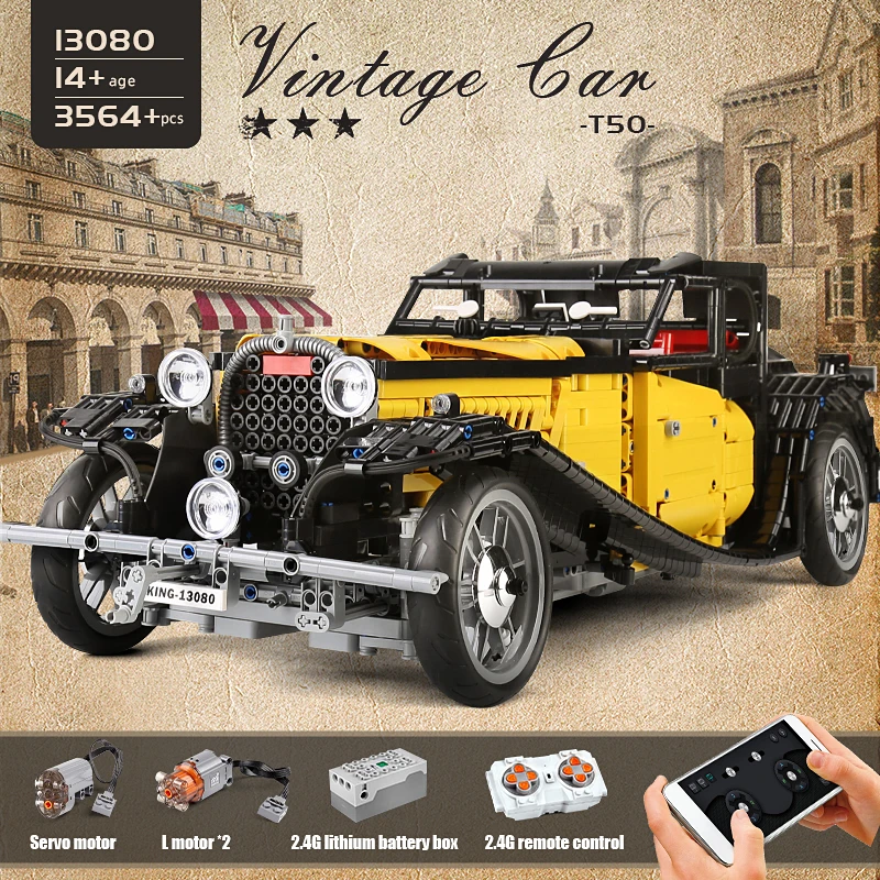 Mould King Set Auto D'Epoca In Mattoncini – 1308 Pezzi, Modello Sportiva DSBG, Aperta, Dettagli Realistici, Regalo Per Adulti 14+