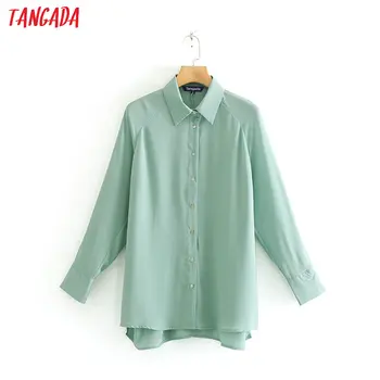 

Tangada women elegant solid green blouse long sleeve oversized shirts female casual office wear chic tops blusas XN207