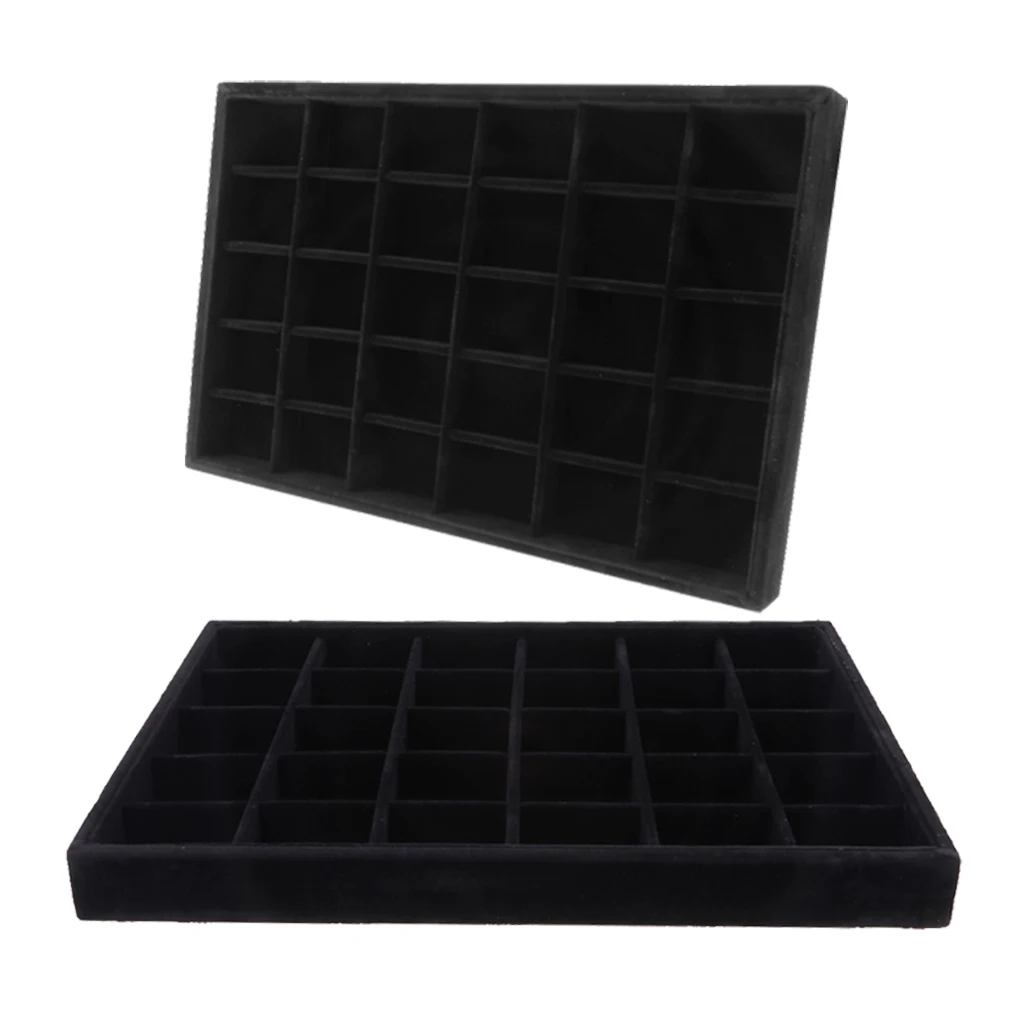 2Pcs Velvet Bracelet Bangle Watch Jewelry Display Stand Tray Black Velvet, large storage capacity, 35*24*3cm