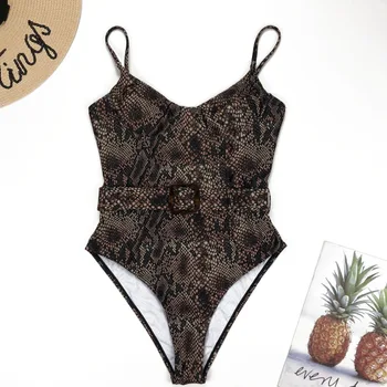 

Women's One-piece Swimsuit Sexy Snake Belt High Waist Bikini Swimwear Female Bathing Suit Bikinis Women Beach Dress Swim Halter