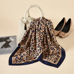 Leopard Print Silk Scarves for Ladies Square Designer Head Scarf Women Hair Band Satin NeckerChief Office Lady Shawl Bandana