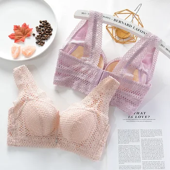 

Summer Underwear Women's Non-Steel Ring Push up Small Bust Large Size Sports Lace Beauty Back Seemless Vest Style Bra