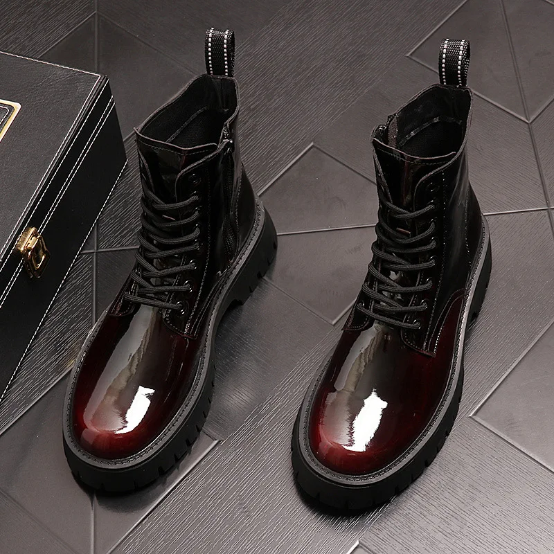 

Мужские Роскошные модные сценические ботинки на платформе, обувь из лакированной кожи, ковбойские ботинки, красивые ботильоны на весну и осень