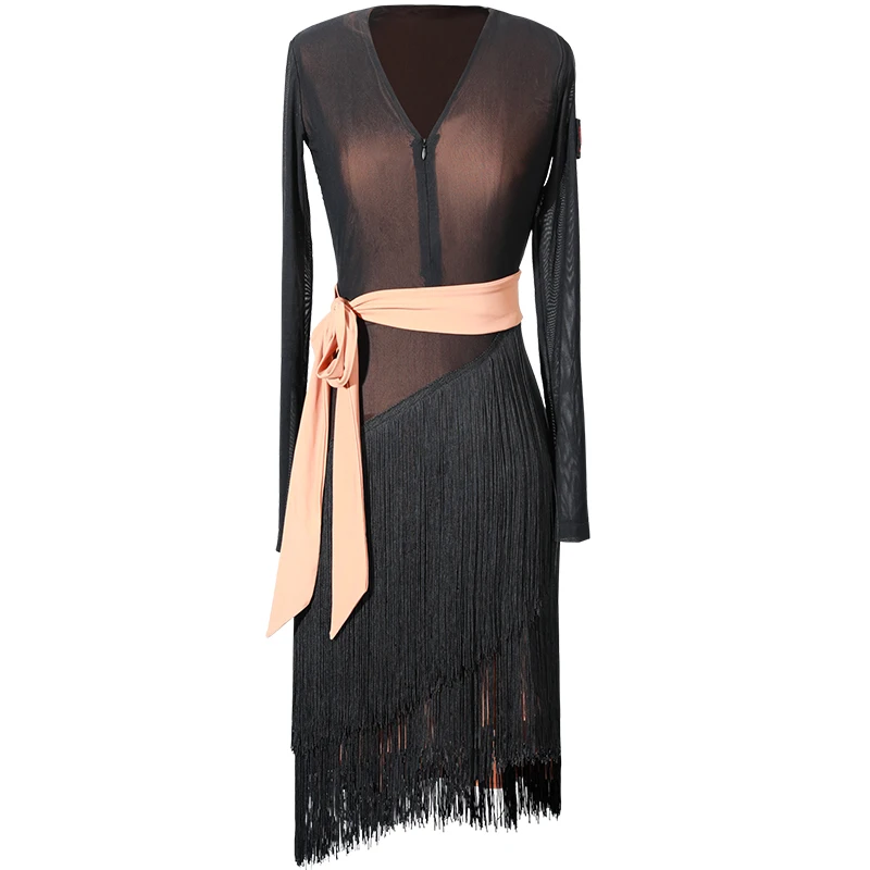 B style dress Сексуальное платье для латинских танцев, женское платье для самбы, ча, ча, сальсы, бальных тренировок, черная бахрома, танго, Румба, одежда для выступлений DC3258 - Цвет: B style dress