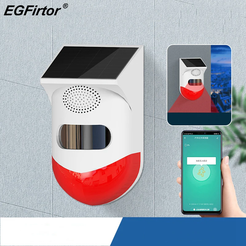Lámpara de alarma Solar Wifi, alarma de seguridad con Control remoto, sirena, PIR, Sensor de movimiento, Detector para el hogar, jardín, patio, exterior