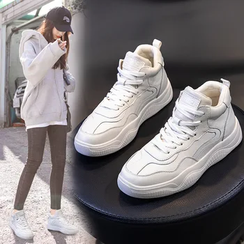 

Small white shoes Women's 2020 new winter autumn Sneakers Plush high-top shoes platform casual lace-up flat Casual Single Shoes