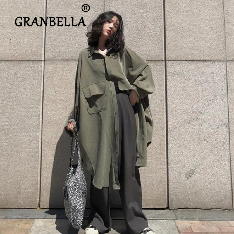 long trench coat plus size single breasted shirt solid color big pockets women coats vintage abrigo largo mujer