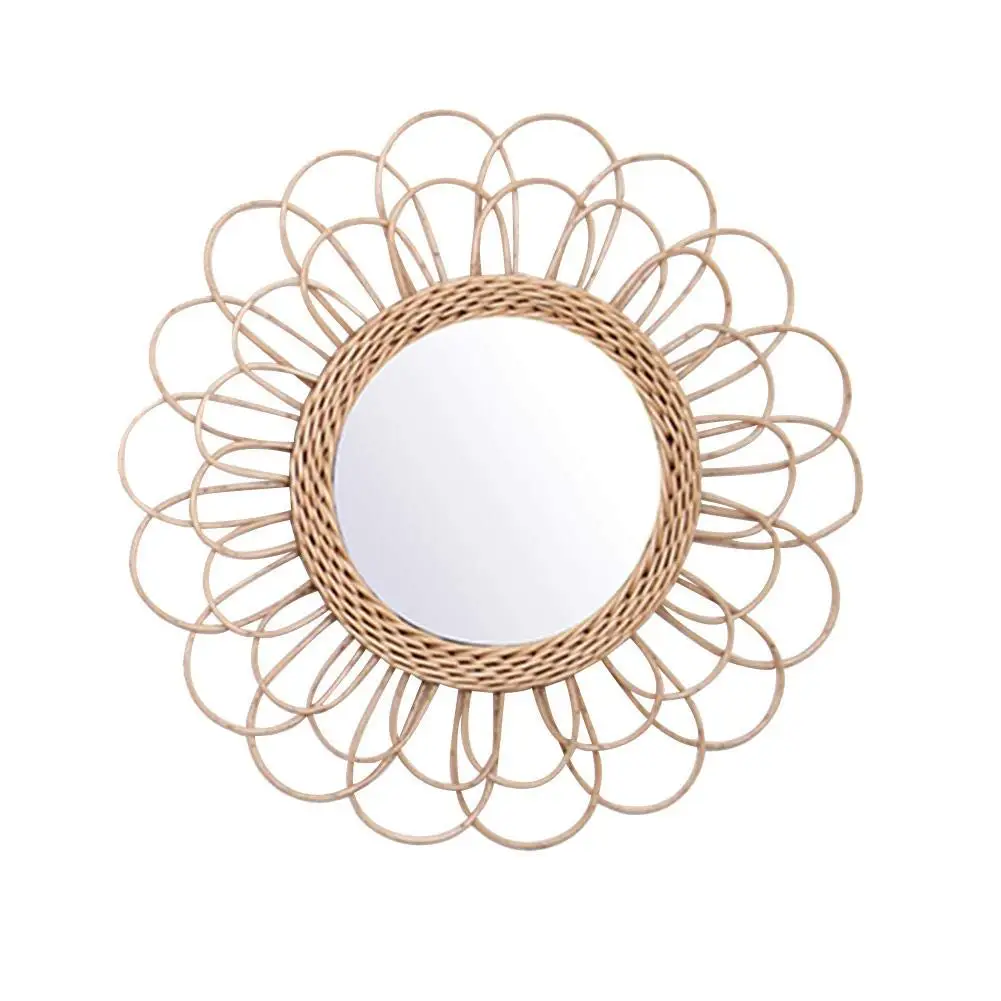 

Hanging Mirror Rattan Sunflower Circular Wall Mirror Decor Boho Wicker Dressing Makeup Mirrors DTT88