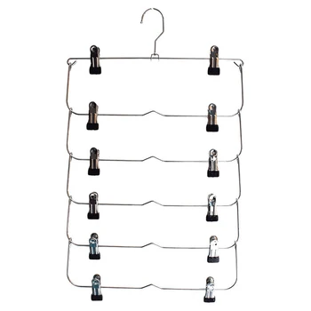 

6 Layers Space Saving Pants Skirts Organizer Non-Slip Foldable Steel Closet Wardroble Hanger with Clips Home Multifunction Rack