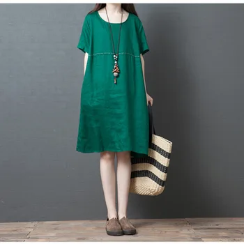 

Women's Summer Autumn New Style 2020 Korean-style Loose and Plus-sized WOMEN'S Dress Fashion Comfortable Solid Color Crew Neck D