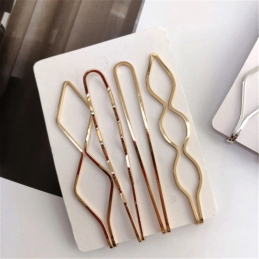 

2/4Pcs/set Korea Simple Metal Hair Clips for Women Girls Geometric Rhombus Gold Color Hairpins Hair Accessories