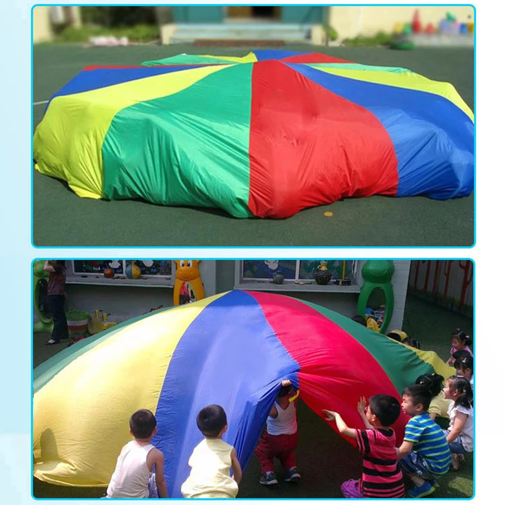 Kids Rainbow Play Parachute with Handles Outdoor Teamwork Game Interactive Toy New | Игрушки и хобби