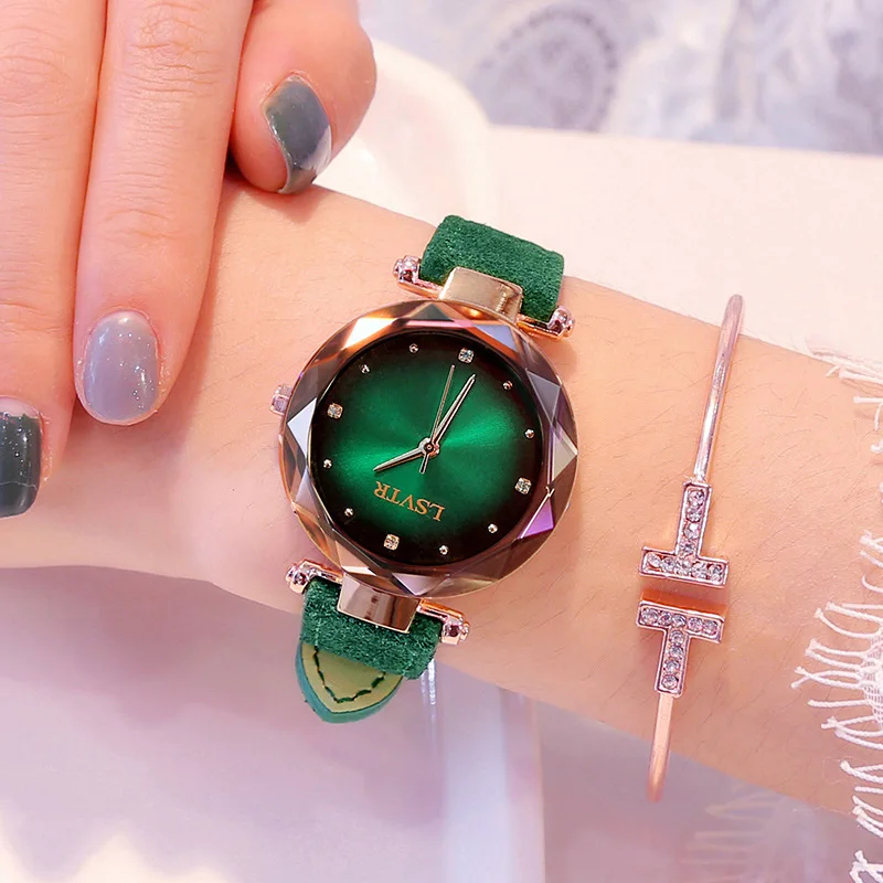 Женские кварцевые часы розового и черного цвета, женские часы высшего бренда, роскошные женские наручные часы с кристаллами - Цвет: Зеленый