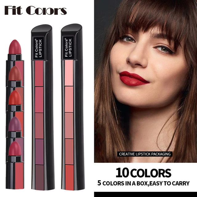 5 In 1 Matte Lipstick Kit Waterproof Nude Combination Lipgloss Long Lasting Velvet Red Show