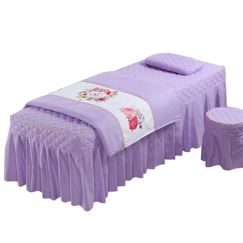 4-Piece Beauty Bed Massage Table Set- Soft Cotton Facial Bed Cover- Includes Sheets and Bedspread Pillowcase Cover