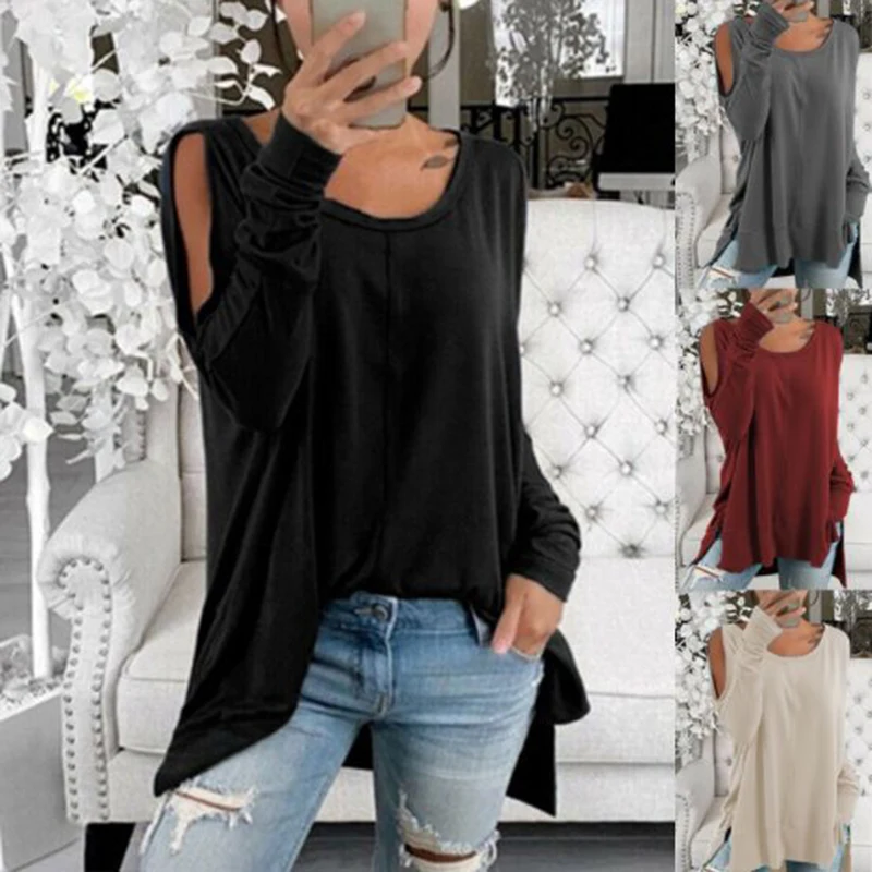 

BKLD Off Shoulder Oversized Casual Sexy Ladies Street Pullovers 2021 Spring Fall New Full Sleeve O-neck Mid-length Straight Tops
