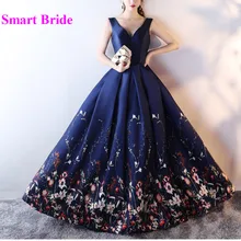 Платье для выпускного вечера с цветочным принтом, v-образный вырез, длинное, длина до пола, корсетное сзади, Атласное Бальное Платье для женщин, ТРАПЕЦИЕВИДНОЕ официальное вечернее платье STS16