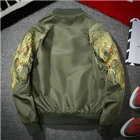 Army green Поп мужская Осенняя парка зимняя теплая куртка Вышивка Дракон куртка Бомбер пальто Мужская на подкладке хлопок мотоциклетная верхняя одежда - Цвет: Army green