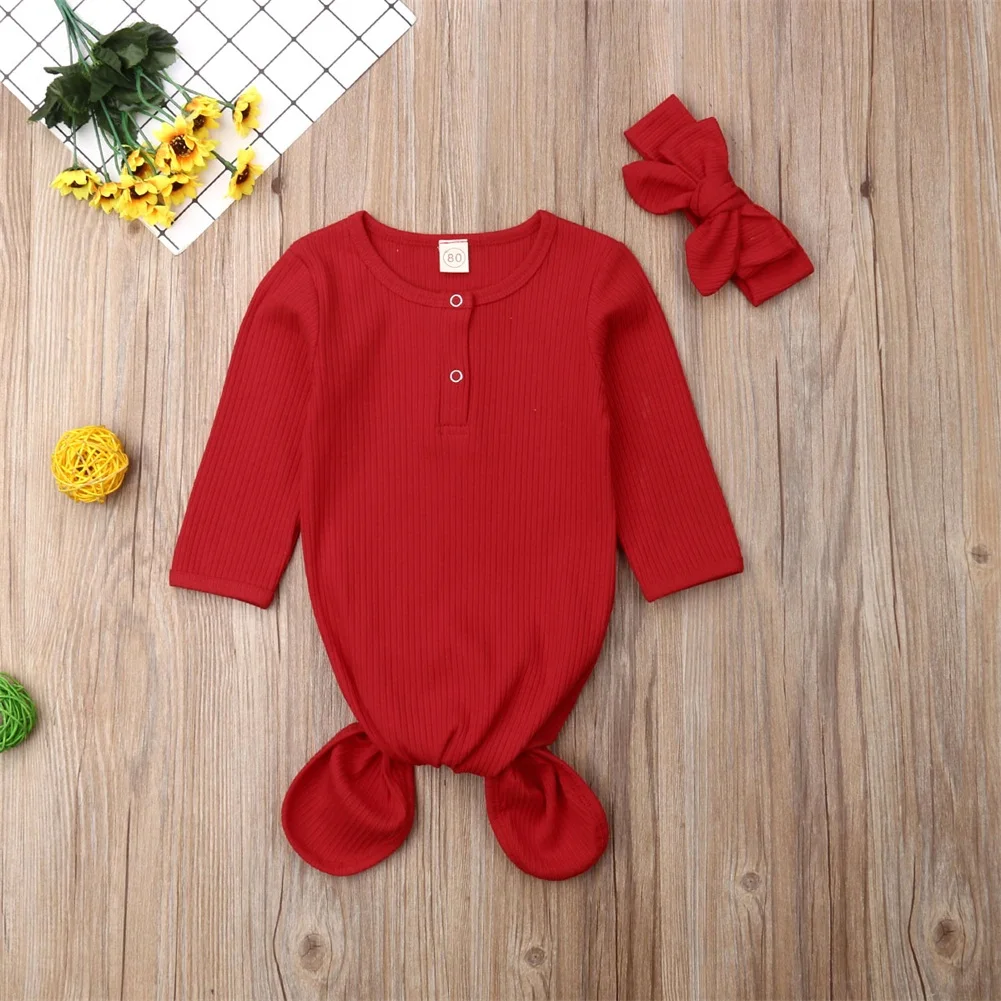 Emmababy Одноцветный спальный мешок с длинными рукавами и пуговицами для новорожденных, спальный мешок, пеленка, милая повязка на голову, комплект из 2 предметов