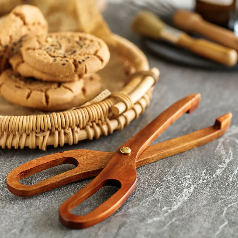 wooden food tongs cooking kitchen tongs