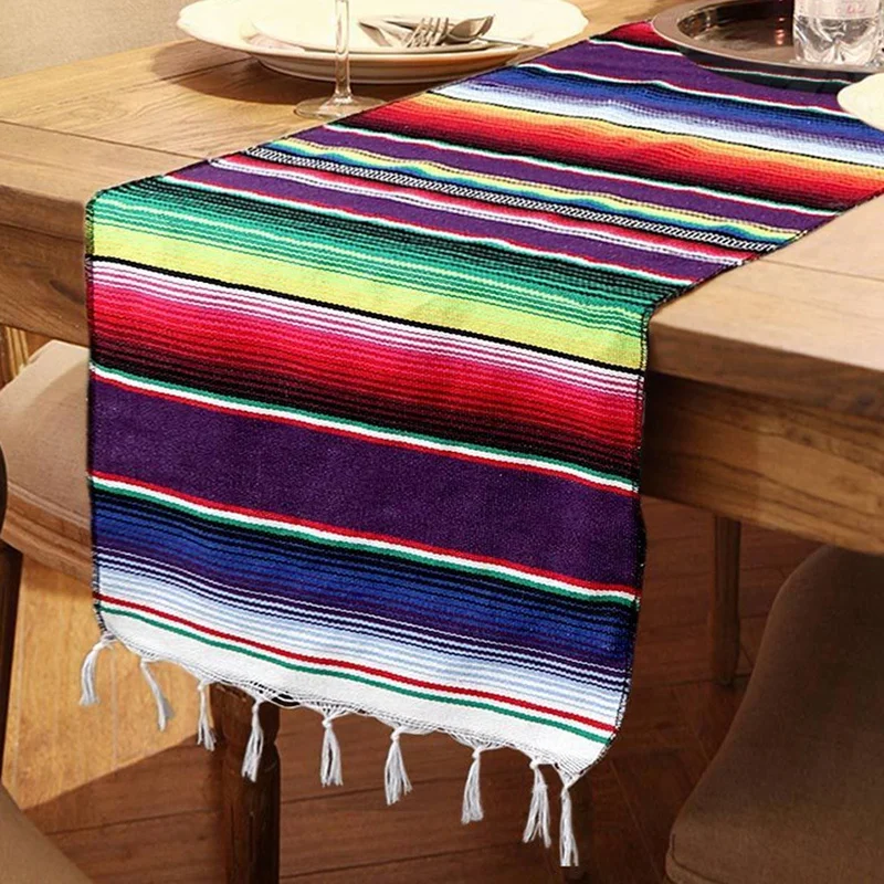 Мексиканская Serape настольная дорожка бахрома хлопок скатерть Fiesta вечерние украшения для ужина