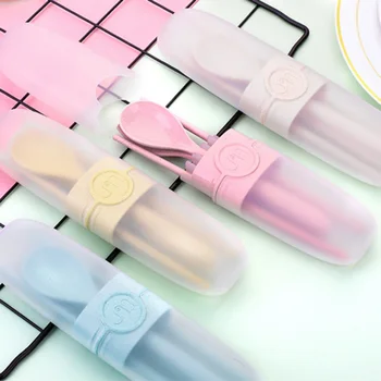 

2020 3Pcs Wheat Straw Tableware Travel Camping Cutlery Fork+Spoon+Chopsticks Sets Dropshipping