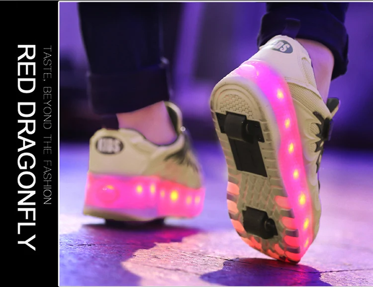 Детские серые светящиеся кроссовки с двумя колесами, Серый Розовый Светодиодный светильник, обувь для роликовых коньков, детская обувь с подсветкой для мальчиков и девочек, зарядка от usb