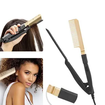 

Golden Alloy Multifunctional Electric Copper Comb Dry And Wet Fast Heating Electric Straight Hair Comb