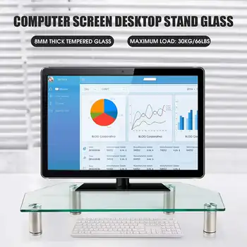 

New 1Pcs Clear Solid Glass Laptop Stand Holder Corner Monitor Mount Computer Small TV Screen Display Riser Stand For Notebook