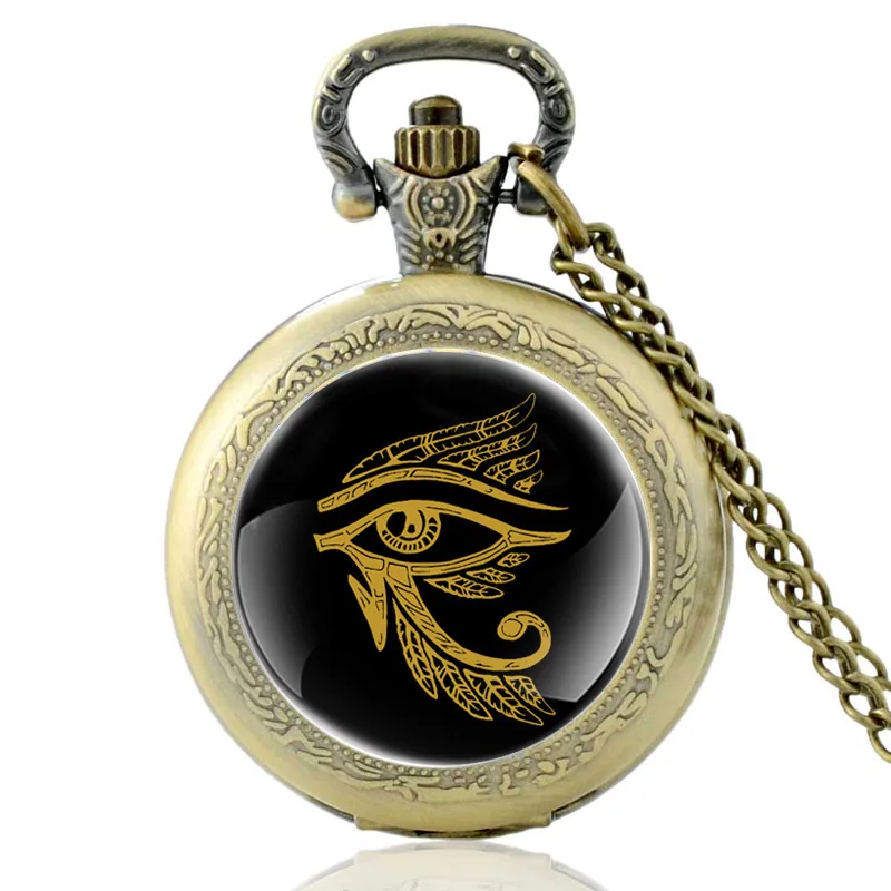 

Ancient Egypt Wing The Eye of Horus Bronze Vintage Quartz Pocket Watch Pendant Clock Watch Men Women Necklace Gifts