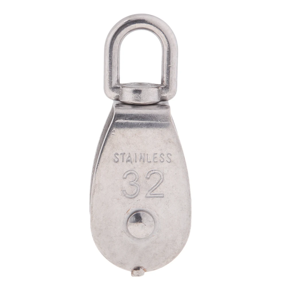 2Pcs 304 Stainless Steel Single Swivel Pulley Block with Swivel Eye M32