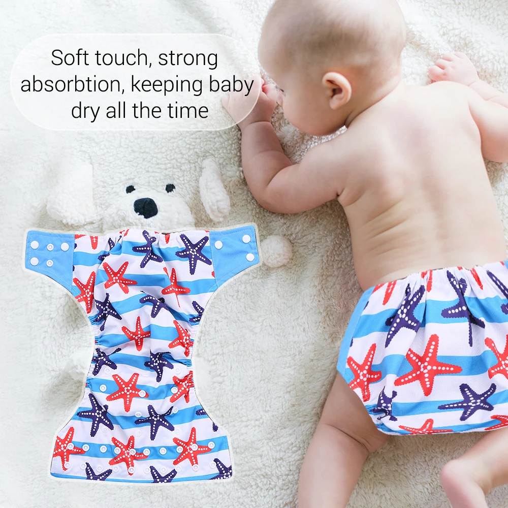 6pcs Baby Cloth Diapers Reusable Waterproof Printed Diaper Adjustable Nappies Fit 0-3years 3-15kg Toddler | Мать и ребенок