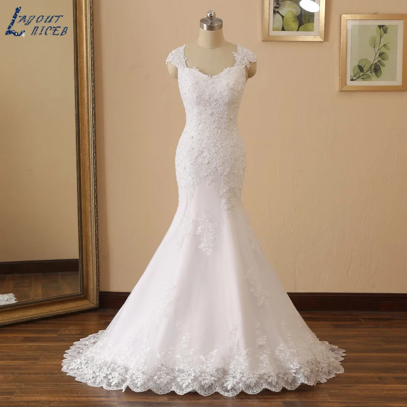 YQS022 Vestido De Noiva свадебное платье с рукавами-крылышками и кружевами Русалочки свадебное платье с пуговицами на заказ