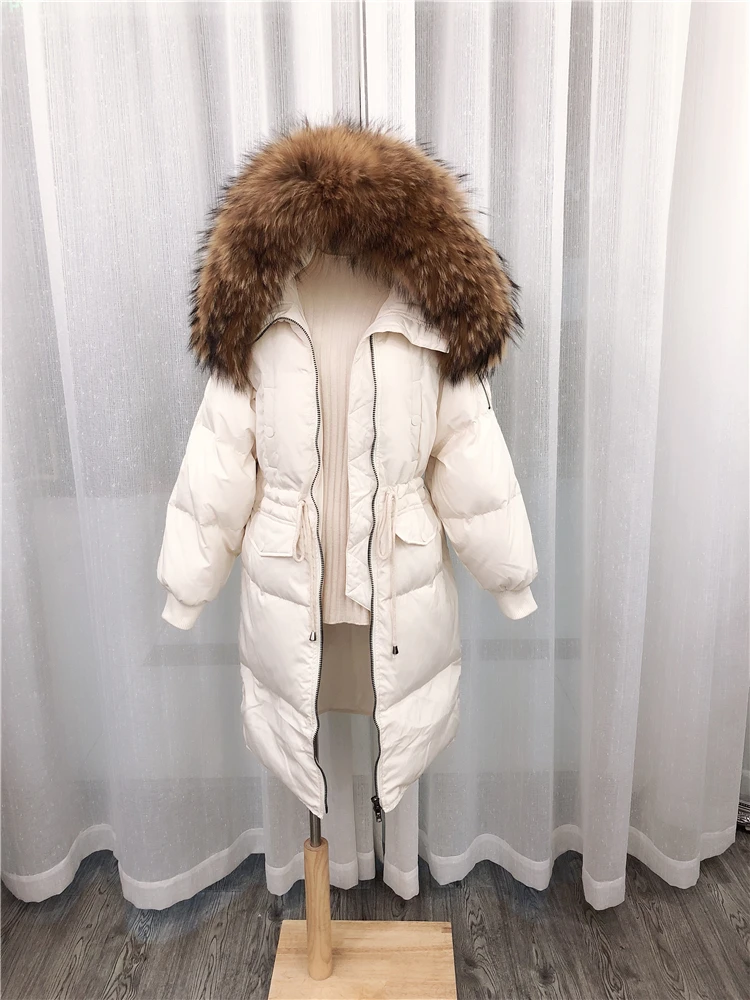 style2 Зимнее пальто для женщин, белая куртка-пуховик на утином пуху, теплый большой воротник из натурального меха, с капюшоном, толстый длинный пуховик, парка, пальто, Женская одежда оверсайз - Цвет: style2