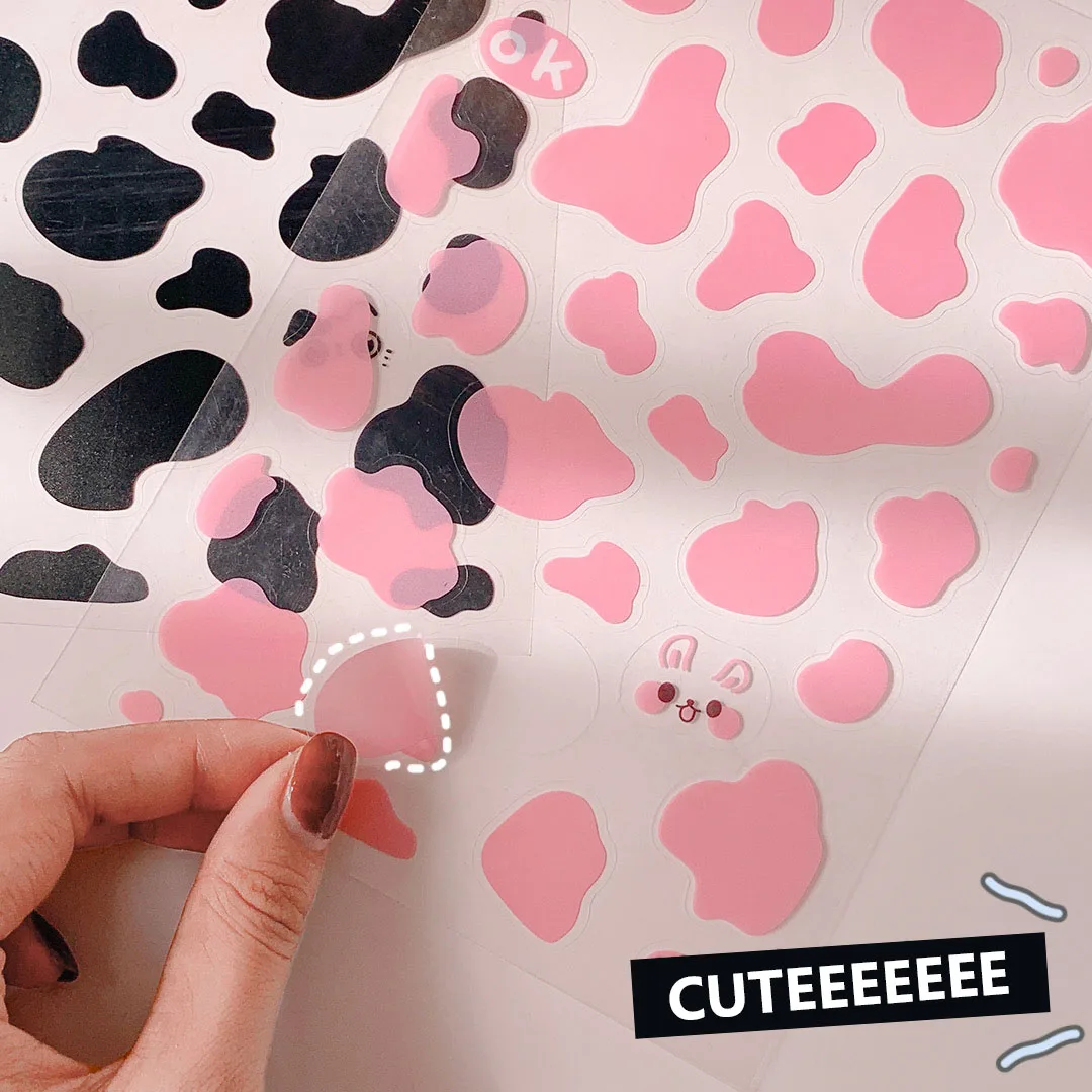 2 sheets/set kawaii Stickers Cute Cow Planner Sticker Korean Kpop Cards Decorate Scrapbook Stickers Pink Black Cartoon Supplies